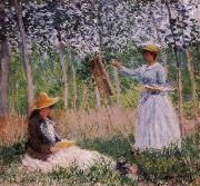 Claude Monet Suzanne Reading and Blanche Painting by the Marsh at Giverny oil on canvas